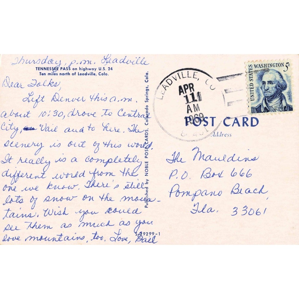 Vintage 1968 Tennessee Pass Colorado Continental Divide US 24 Postcard VG - Picture 2 of 2